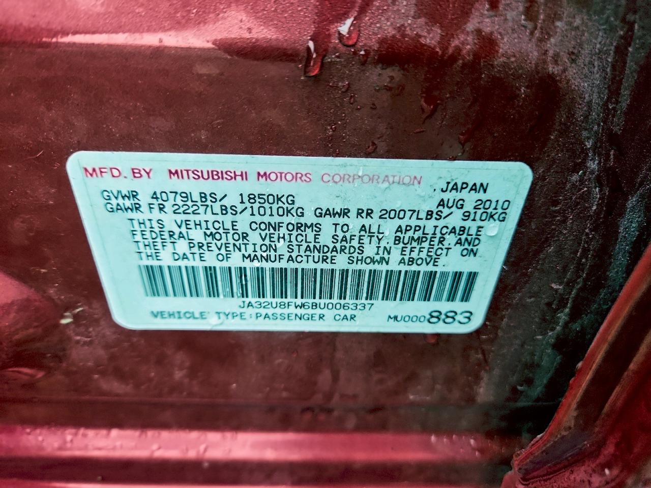 2011 Mitsubishi Lancer Gts VIN: JA32U8FW6BU006337 Lot: 93189435