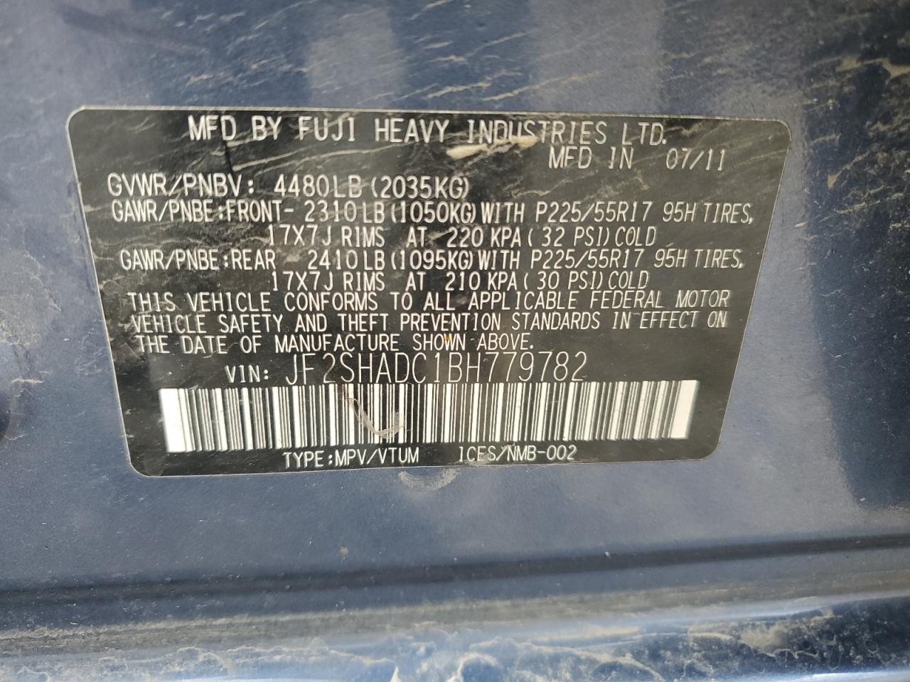 2011 Subaru Forester 2.5X Premium VIN: JF2SHADC1BH779782 Lot: 92567305