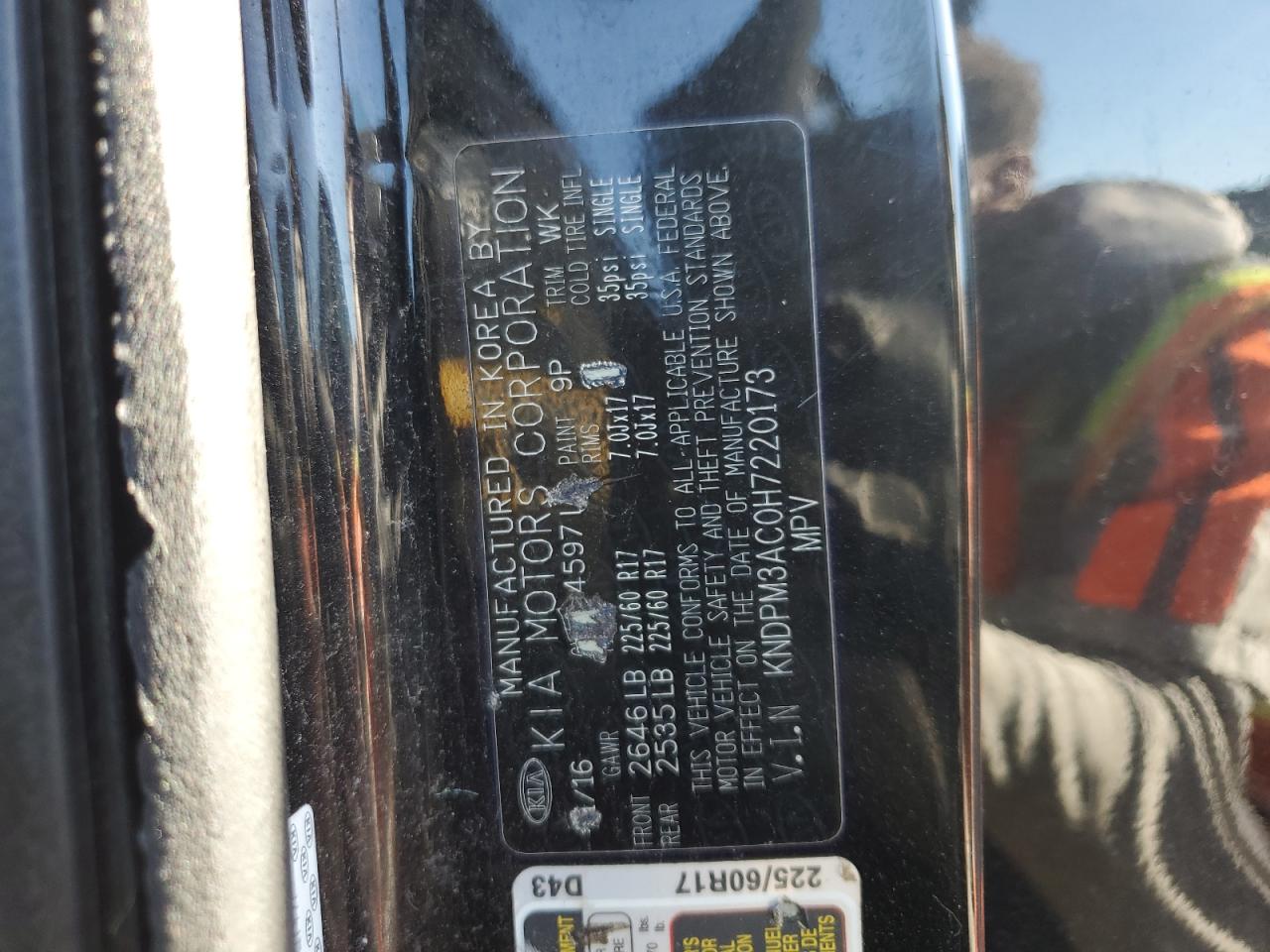 2017 Kia Sportage Lx VIN: KNDPM3AC0H7220173 Lot: 91722435