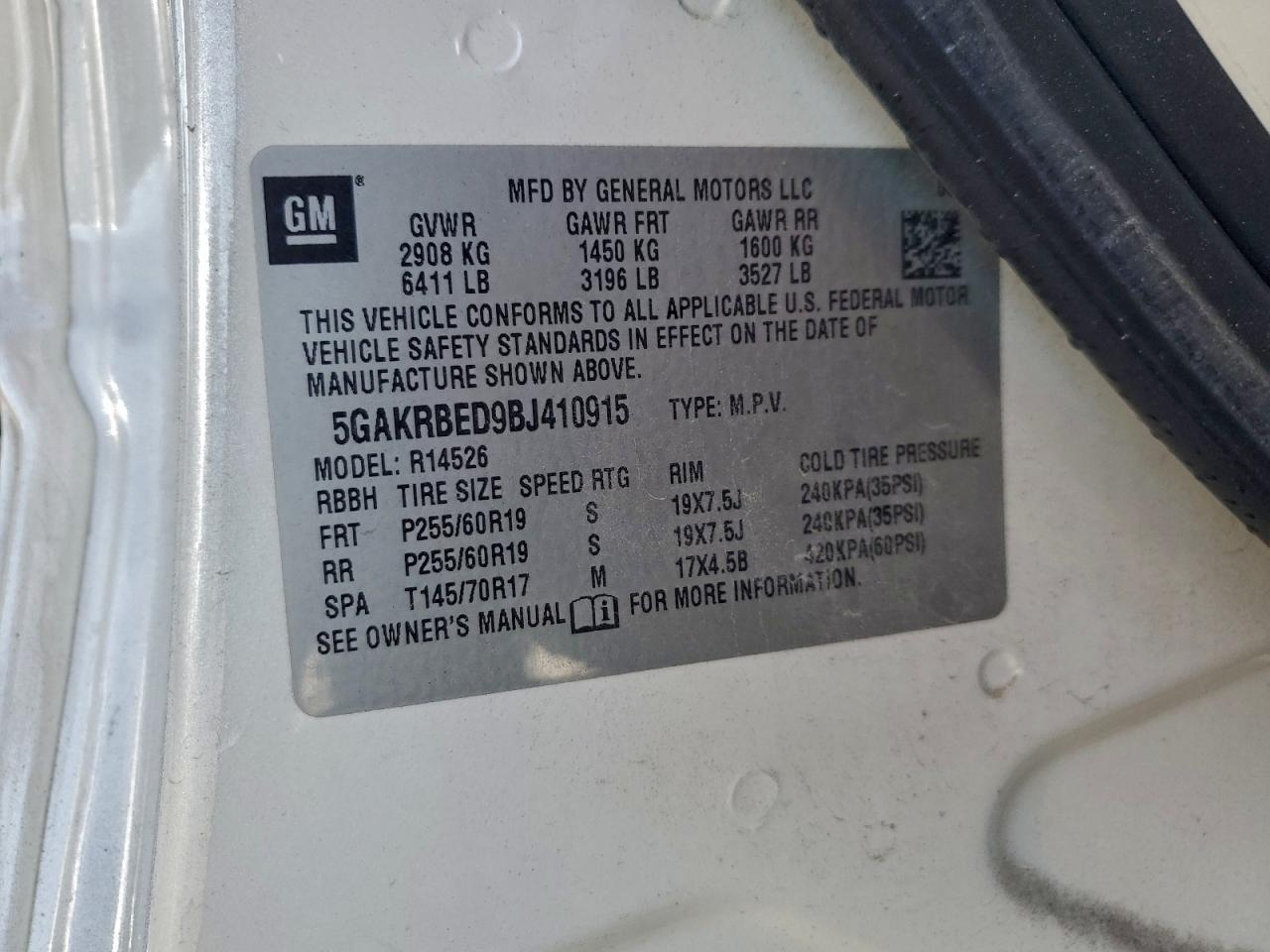 2011 Buick Enclave Cxl VIN: 5GAKRBED9BJ410915 Lot: 94162295