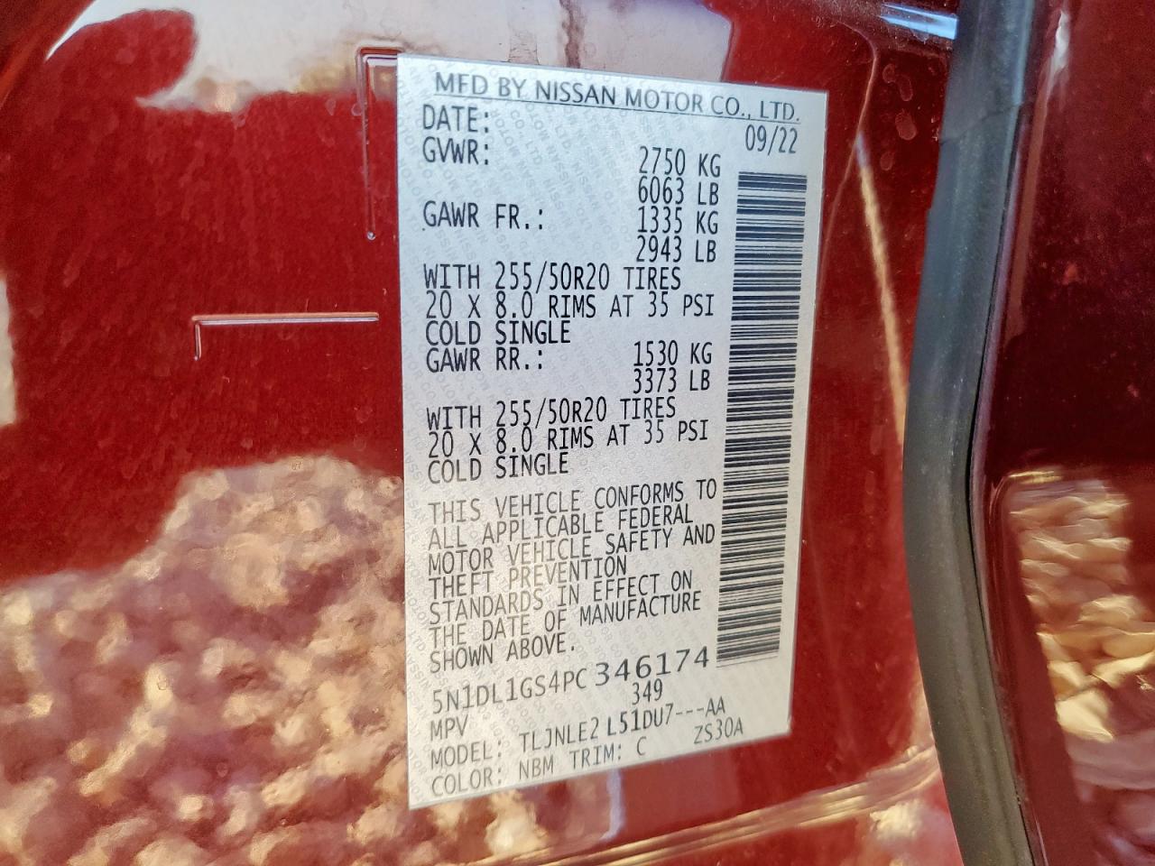 2023 Infiniti Qx60 Sensory VIN: 5N1DL1GS4PC346174 Lot: 85433815