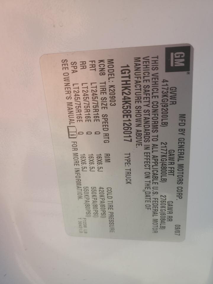 2008 GMC Sierra K2500 Heavy Duty VIN: 1GTHK24K58E126017 Lot: 92615965