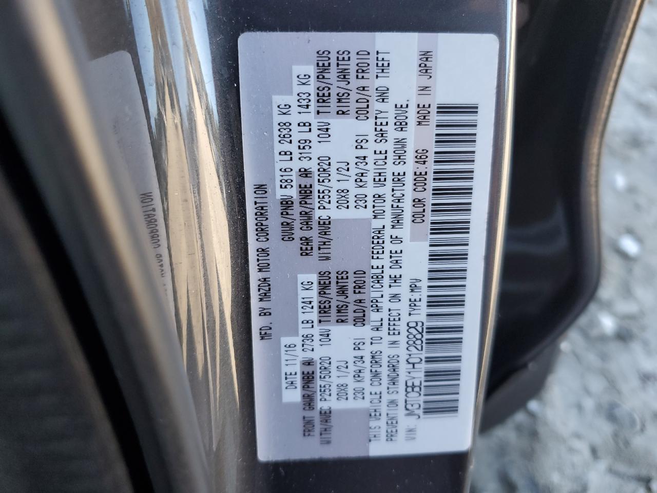 2017 Mazda Cx-9 Signature VIN: JM3TCBEY1H0128829 Lot: 93512915