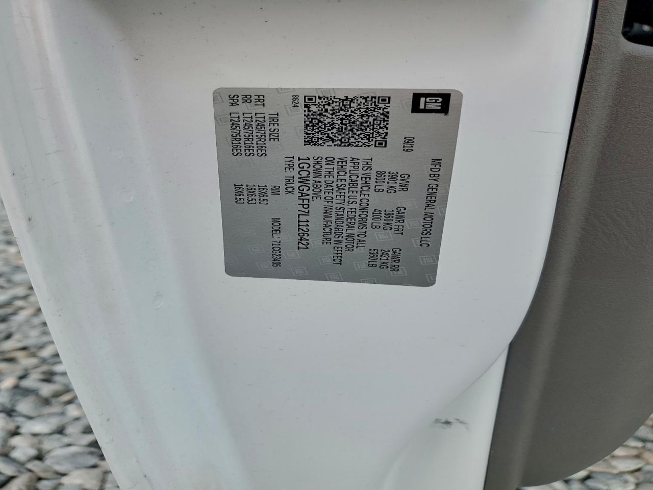 2020 Chevrolet Express G2500 VIN: 1GCWGAFP7L1126421 Lot: 93704215