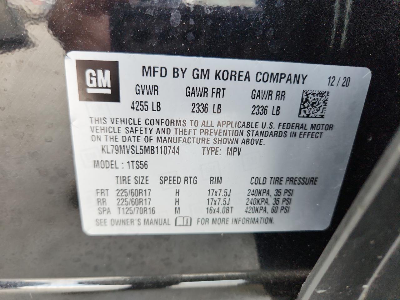 2021 Chevrolet Trailblazer Activ VIN: KL79MVSL5MB110744 Lot: 93719435