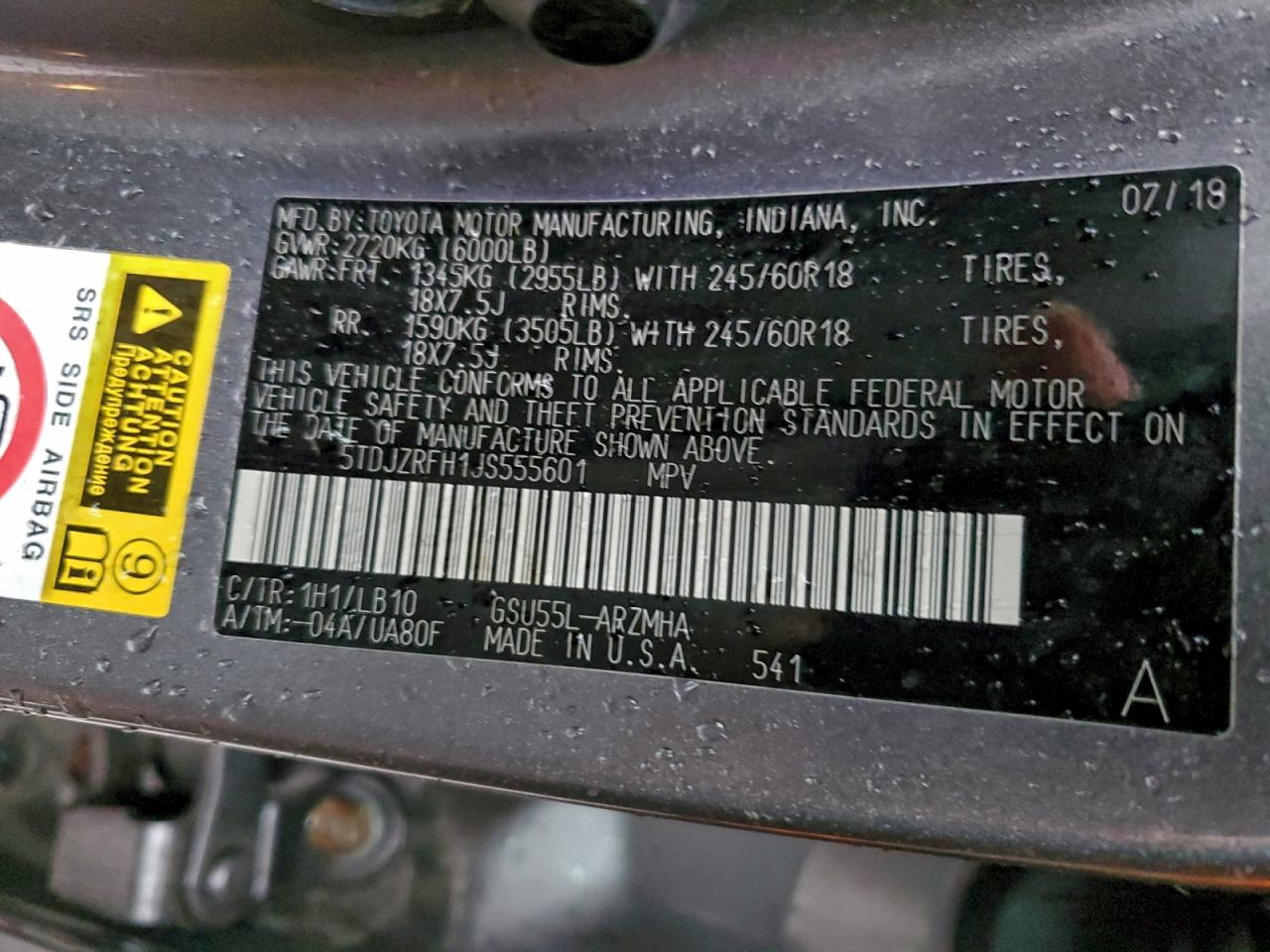 2018 Toyota Highlander Se VIN: 5TDJZRFH1JS555601 Lot: 94289625