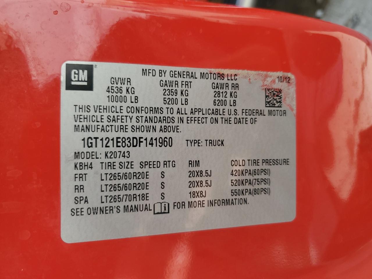 2013 GMC Sierra K2500 Slt VIN: 1GT121E83DF141960 Lot: 92807745