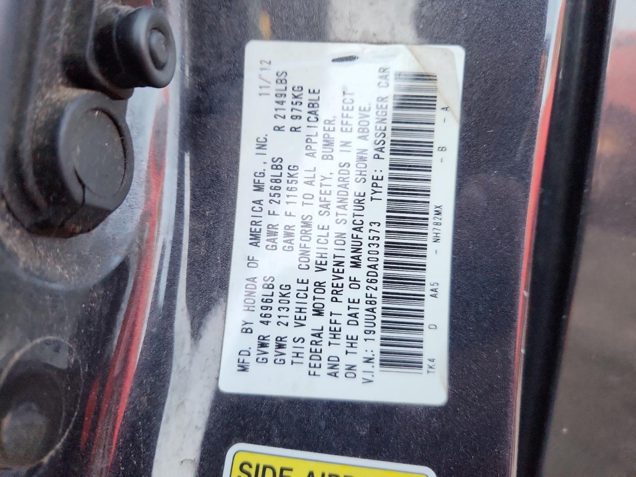 2013 Acura Tl VIN: 19UUA8F26DA003573 Lot: 91216835