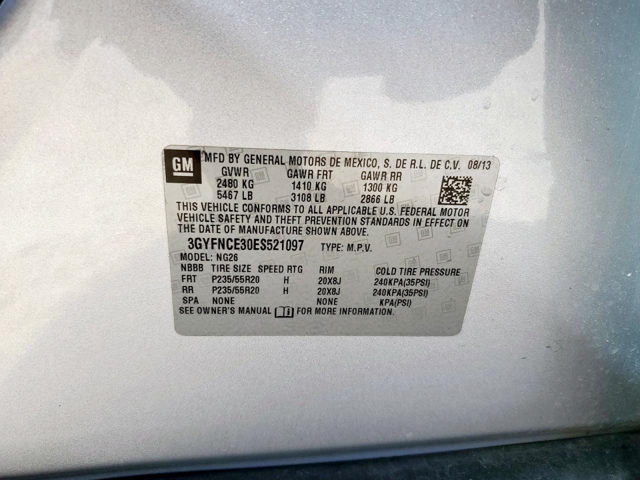 2014 Cadillac Srx Performance Collection VIN: 3GYFNCE30ES521097 Lot: 92493995