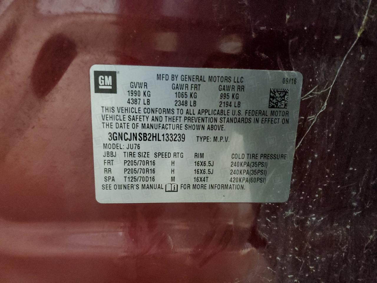 2017 Chevrolet Trax Ls VIN: 3GNCJNSB2HL133239 Lot: 91979845