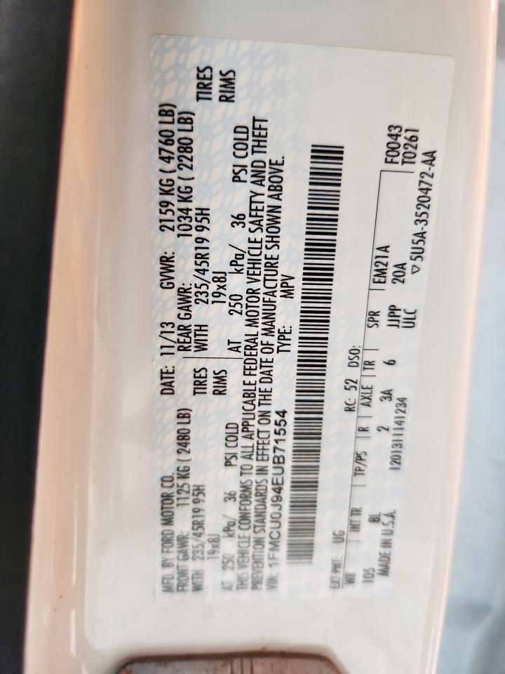 2014 Ford Escape Titanium VIN: 1FMCU0J94EUB71554 Lot: 92936585