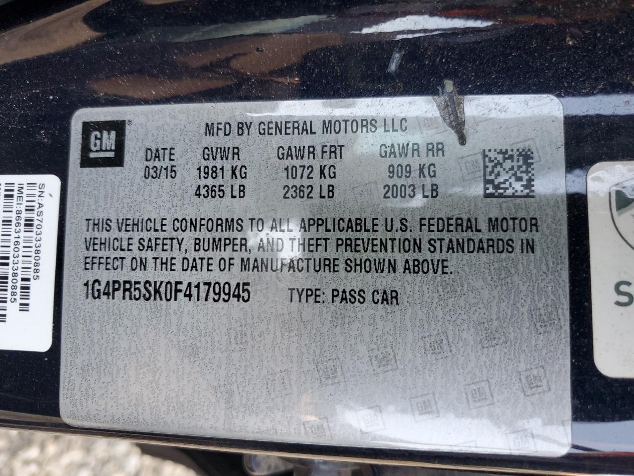 2015 Buick Verano Convenience VIN: 1G4PR5SK0F4179945 Lot: 91348595