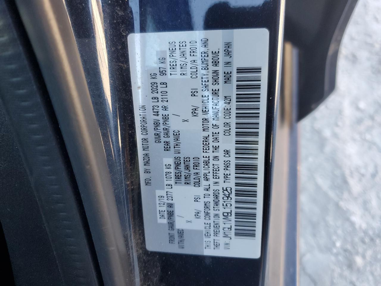 2020 Mazda 6 Touring VIN: JM1GL1VM9L1519425 Lot: 92102945