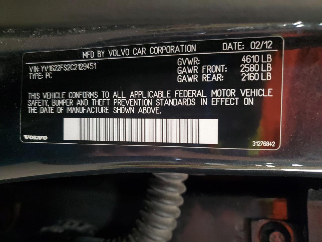 2012 Volvo S60 T5 VIN: YV1622FS2C2129451 Lot: 92358725