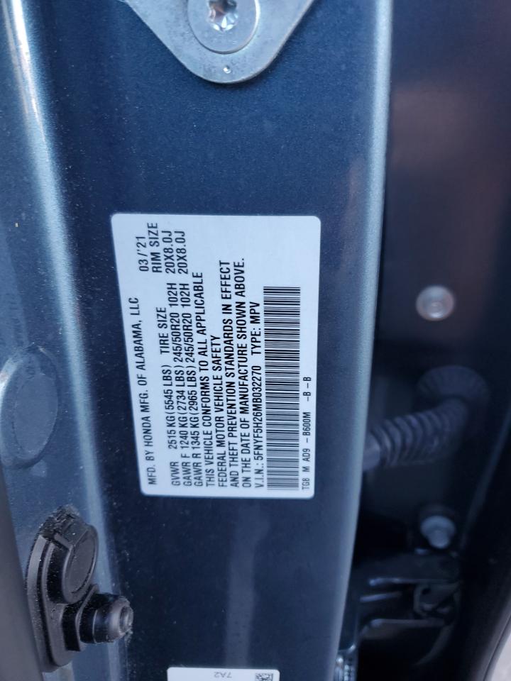 2021 Honda Pilot Se VIN: 5FNYF5H26MB032270 Lot: 91180495