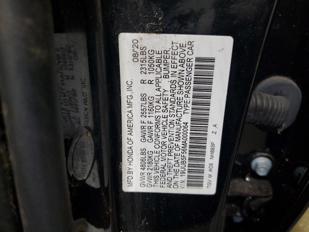 2021 Acura Tlx Tech A VIN: 19UUB5F56MA000064 Lot: 91739635
