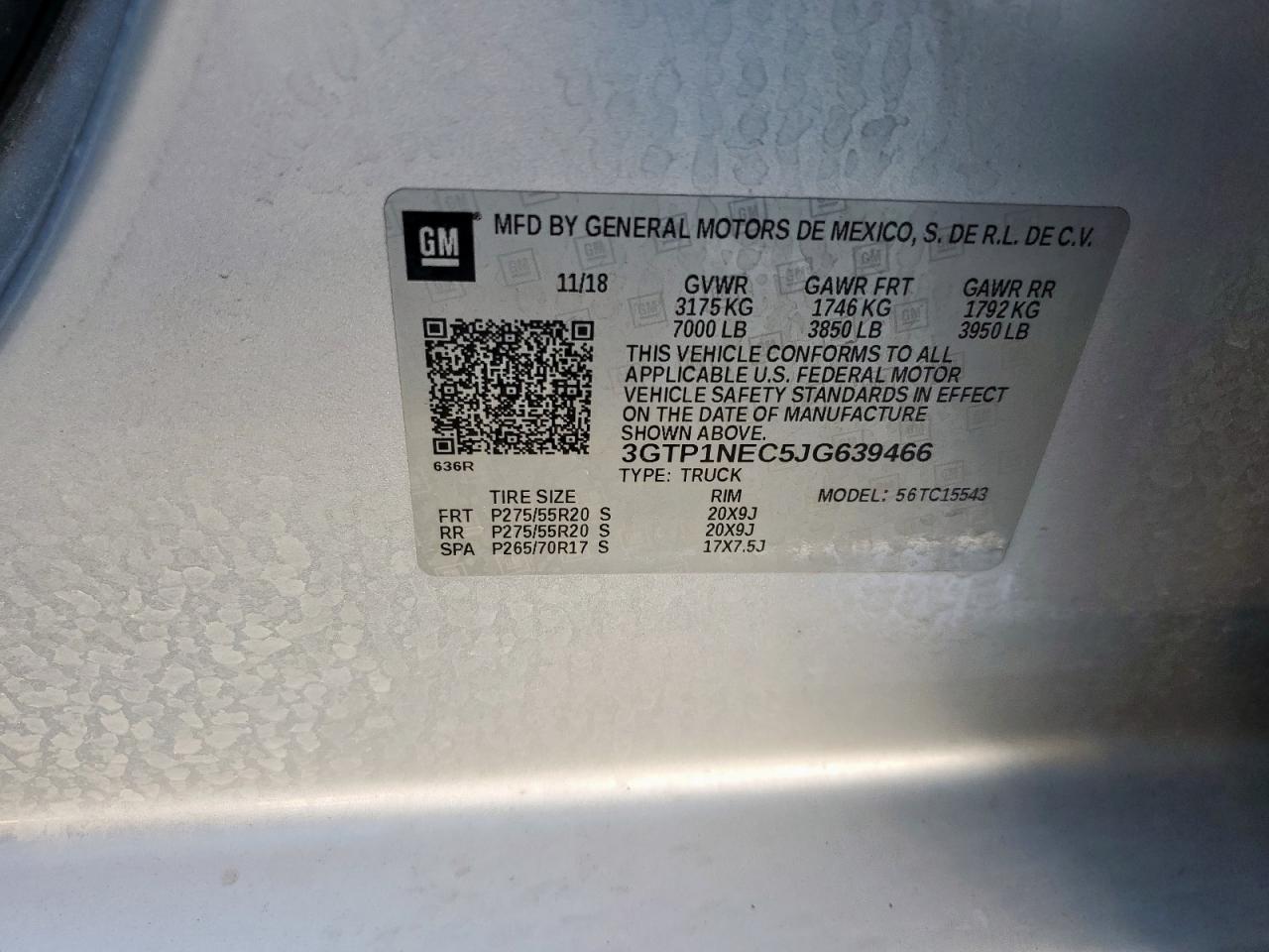 2018 GMC Sierra C1500 Slt VIN: 3GTP1NEC5JG639466 Lot: 92479795