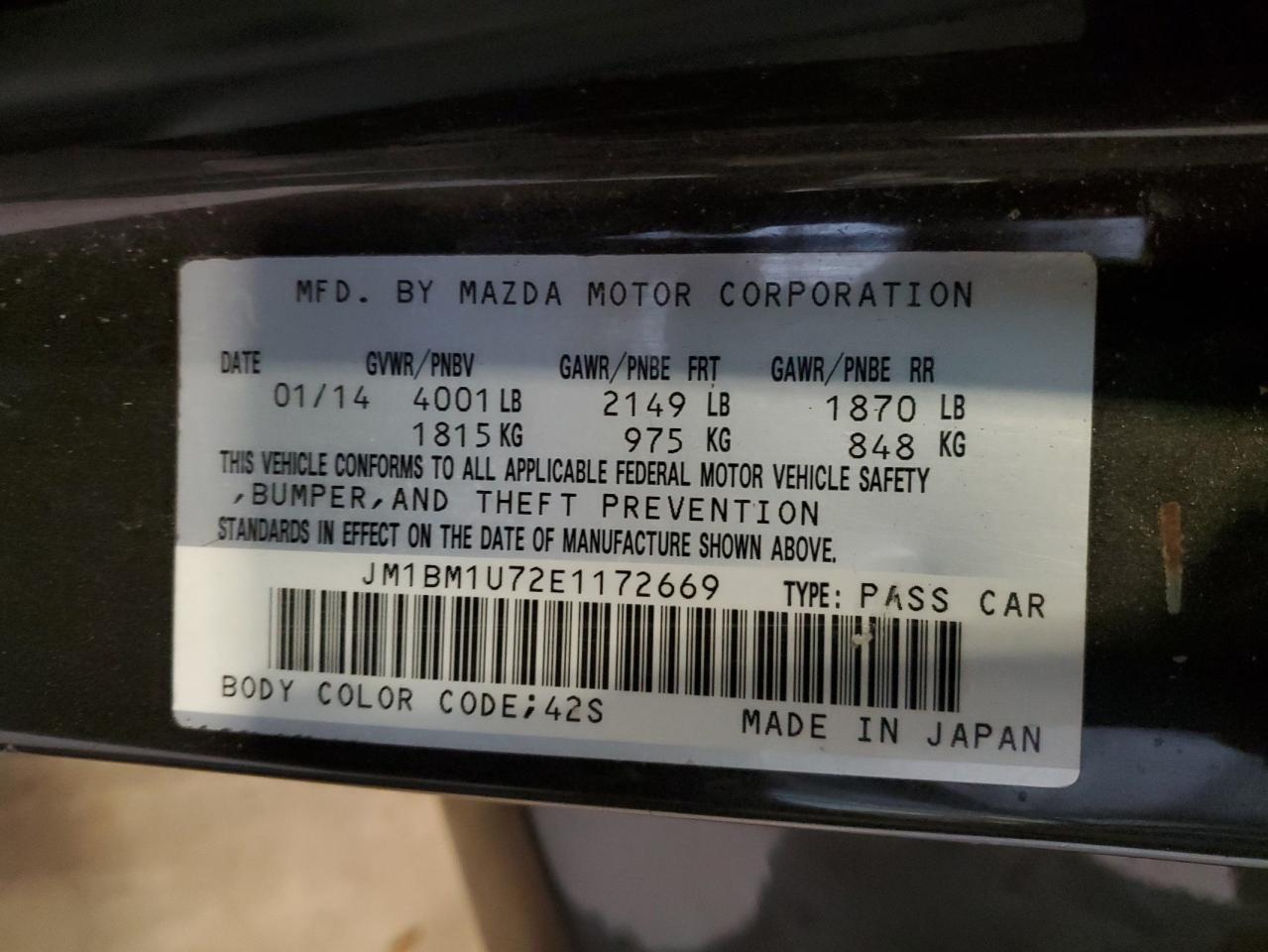 2014 Mazda 3 Sport VIN: JM1BM1U72E1172669 Lot: 91688525