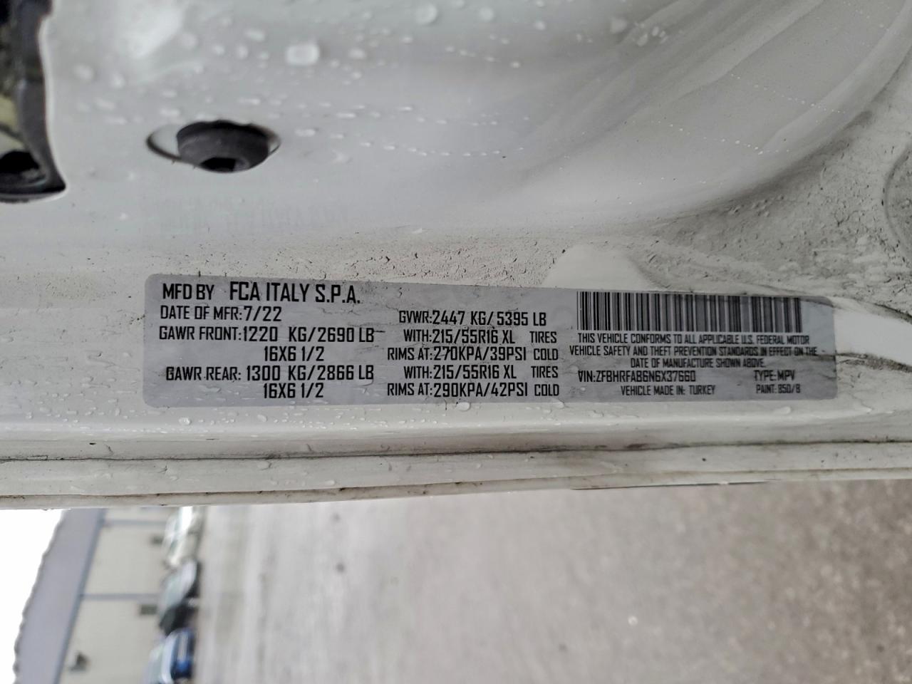 2022 Ram Promaster City Tradesman VIN: ZFBHRFAB6N6X37660 Lot: 94089085