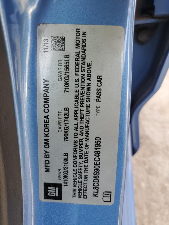 2014 Chevrolet Spark 1Lt VIN: KL8CD6S90EC481950 Lot: 91094915