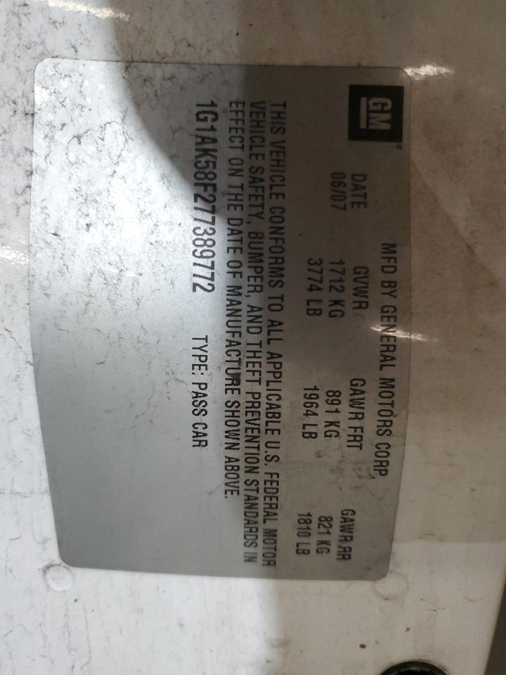 2007 Chevrolet Cobalt Ls VIN: 1G1AK58F277389772 Lot: 91640585