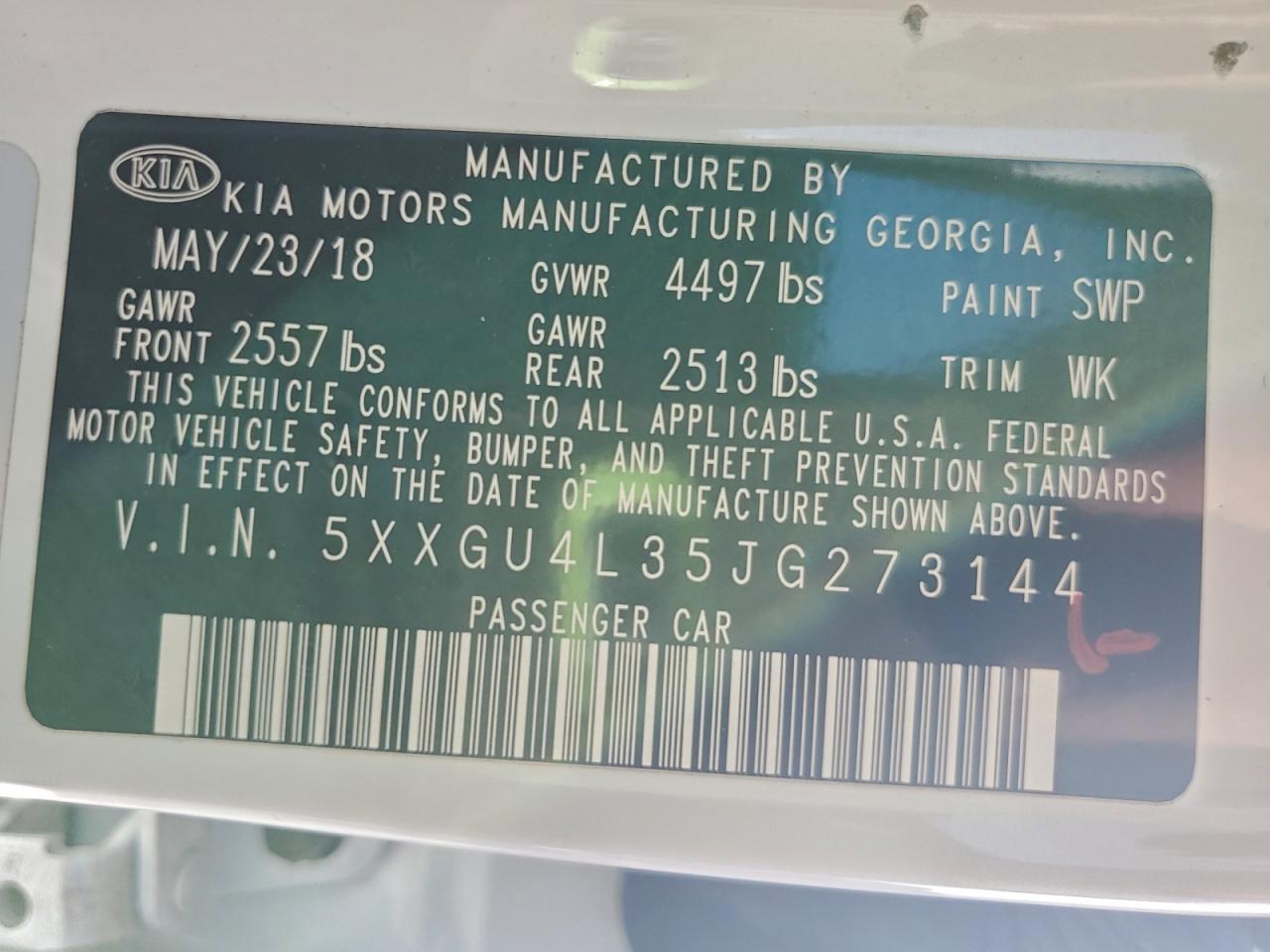 2018 Kia Optima Ex VIN: 5XXGU4L35JG273144 Lot: 94684865