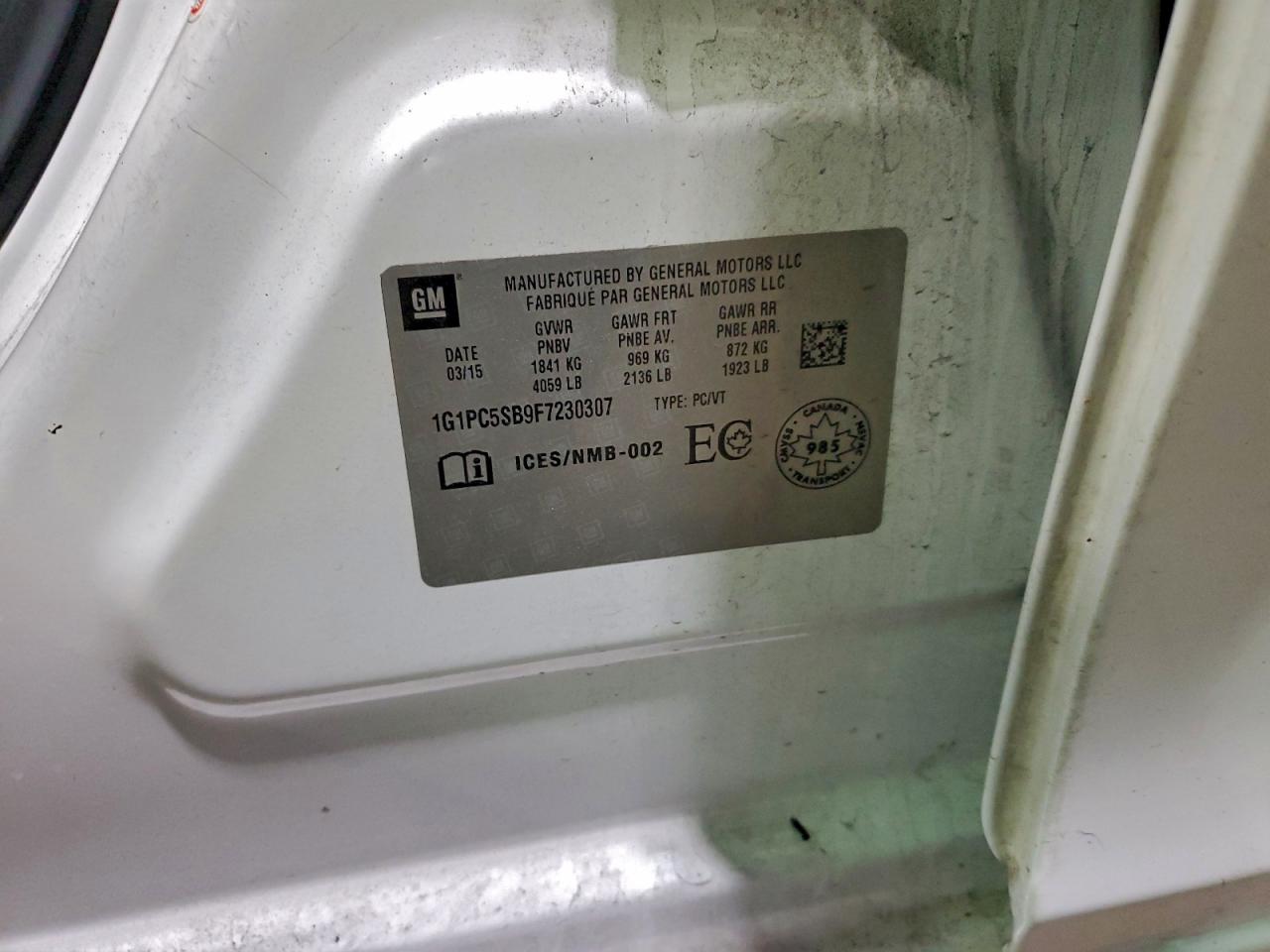 2015 Chevrolet Cruze Lt VIN: 1G1PC5SB9F7230307 Lot: 94458275