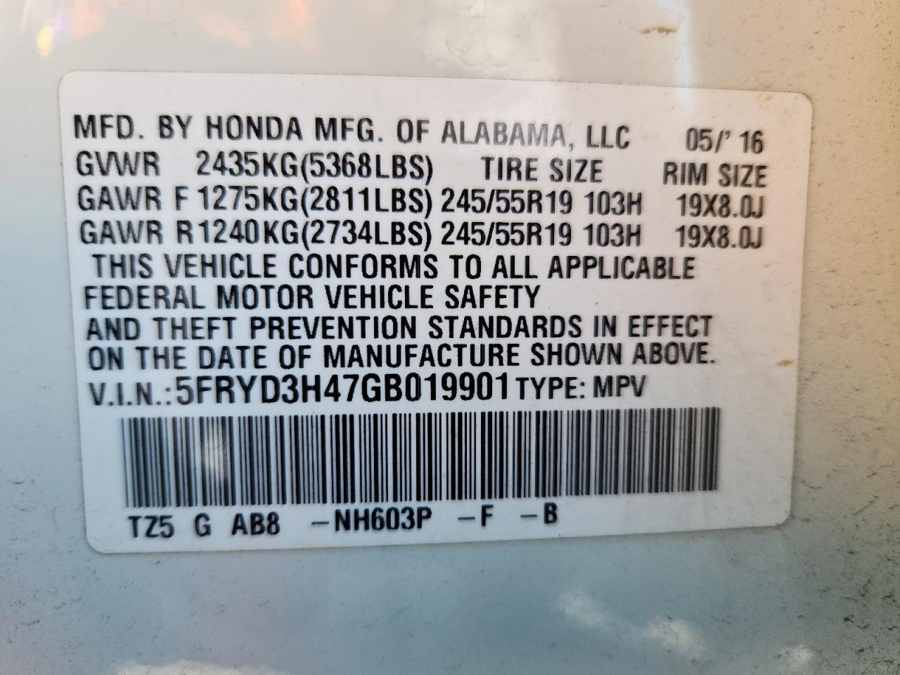 2016 Acura Mdx Technology VIN: 5FRYD3H47GB019901 Lot: 93145175
