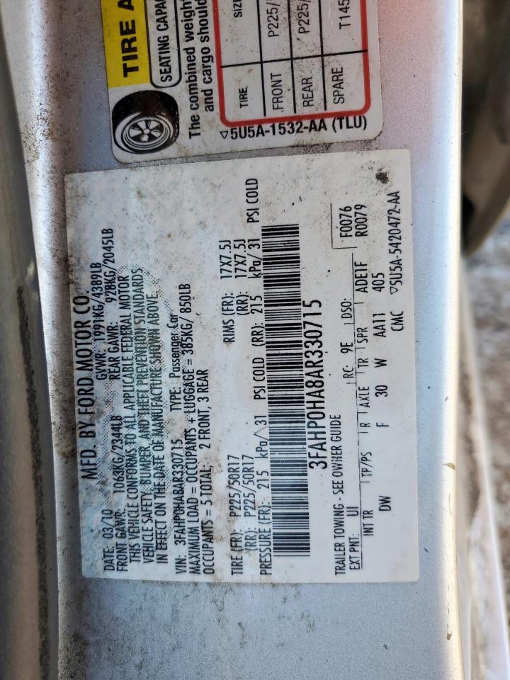 2010 Ford Fusion Se VIN: 3FAHP0HA8AR330715 Lot: 90916405