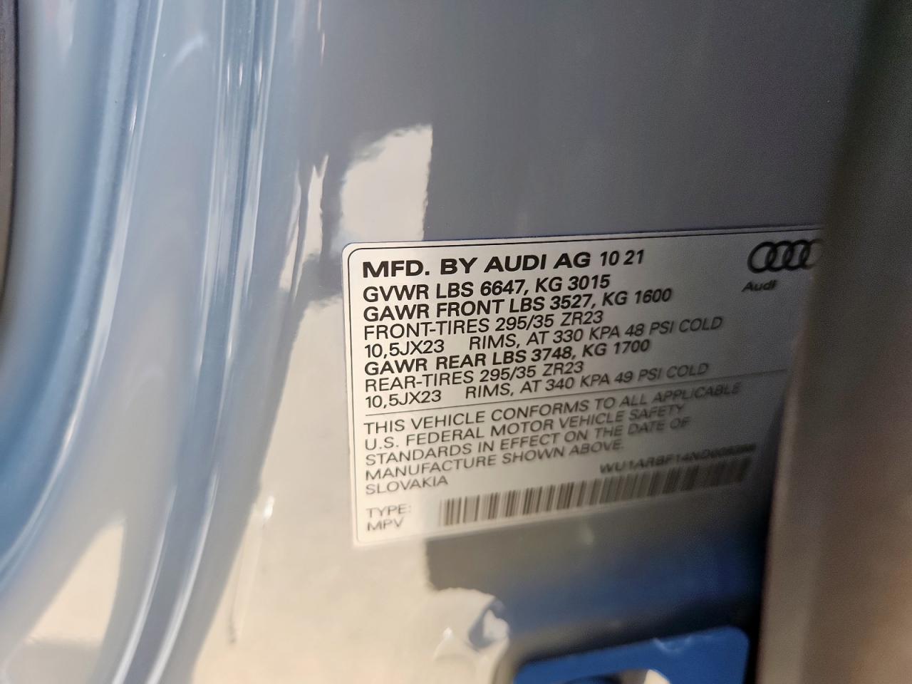 2022 Audi Rs Q8 VIN: WU1ARBF14ND008398 Lot: 91476045