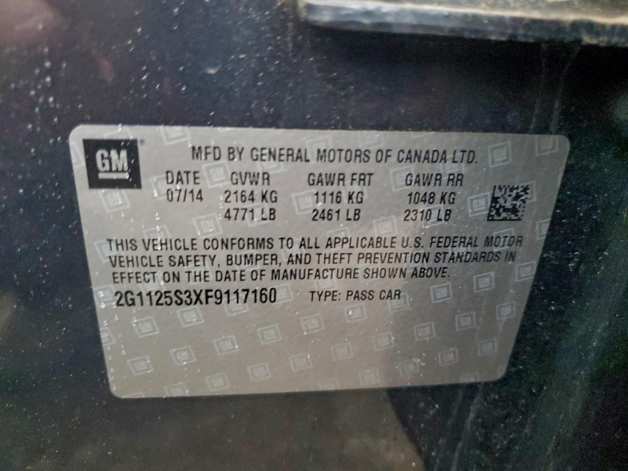 2015 Chevrolet Impala Lt VIN: 2G1125S3XF9117160 Lot: 93566035