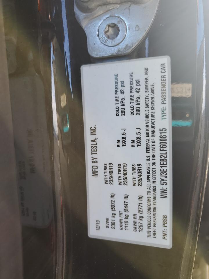 2020 Tesla Model 3 VIN: 5YJ3E1EB2LF600815 Lot: 93509925