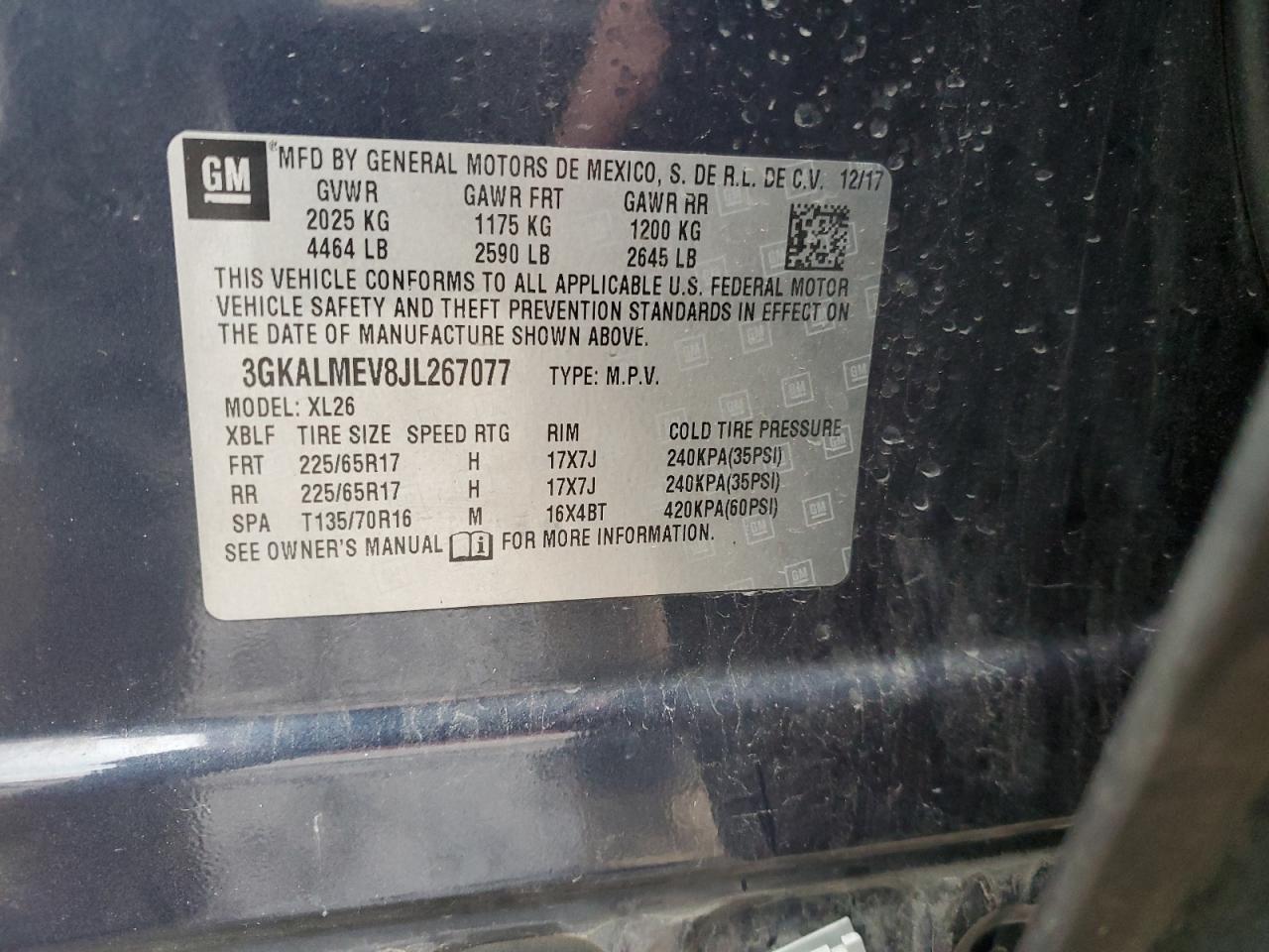 2018 GMC Terrain Sle VIN: 3GKALMEV8JL267077 Lot: 91082345