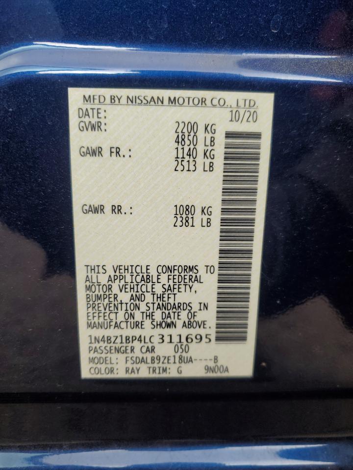 2020 Nissan Leaf S Plus VIN: 1N4BZ1BP4LC311695 Lot: 91883115