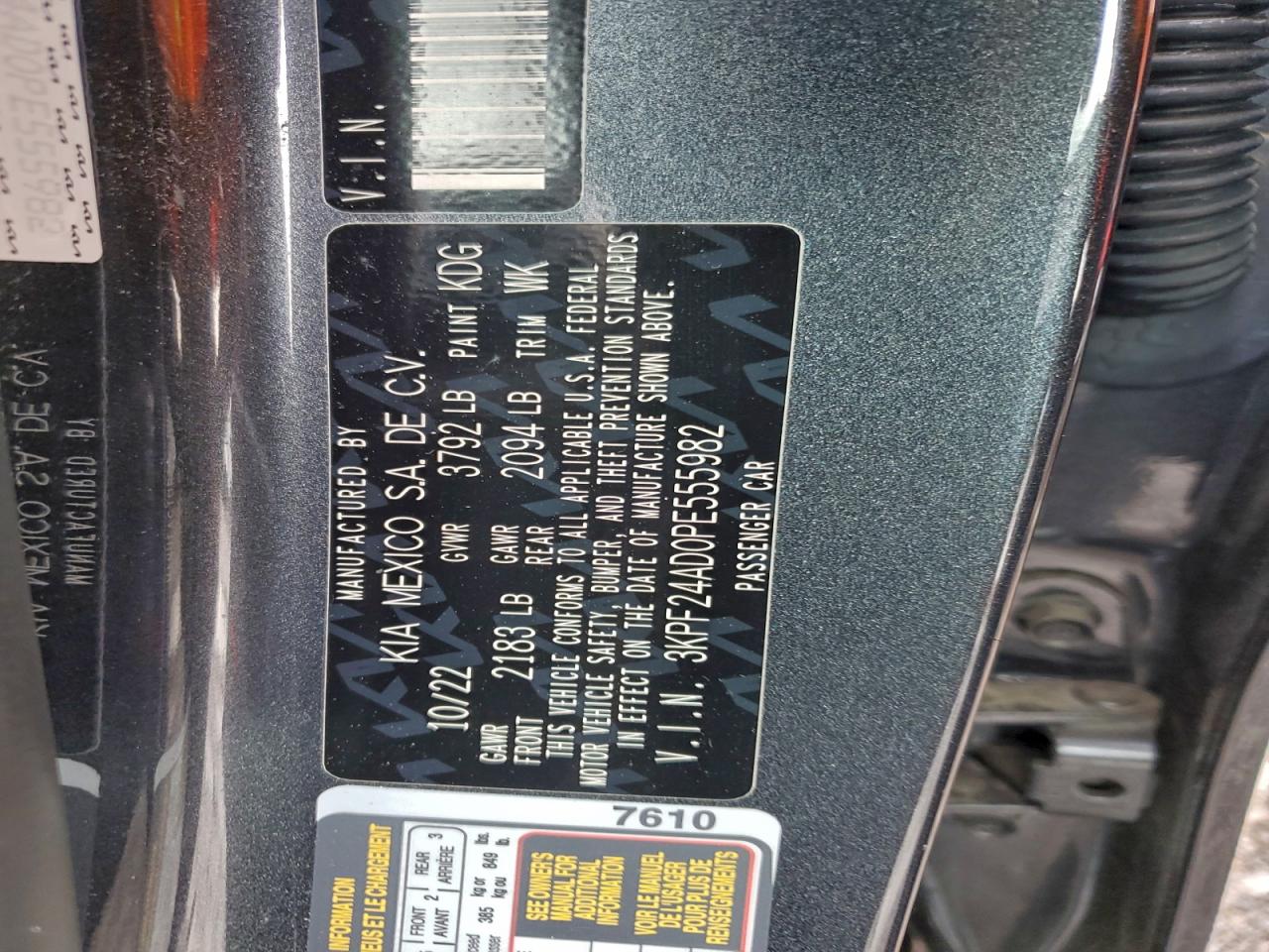 2023 Kia Forte Lx VIN: 3KPF24AD0PE555982 Lot: 94658685