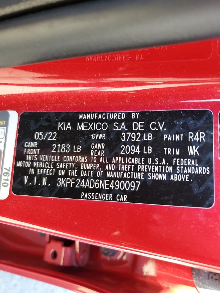 2022 Kia Forte Fe VIN: 3KPF24AD6NE490097 Lot: 90614615