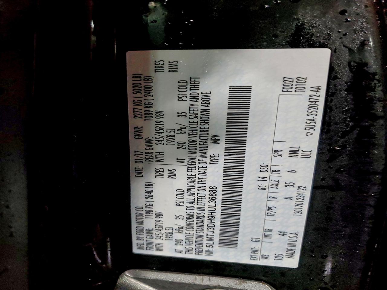 2017 Lincoln Mkc Reserve VIN: 5LMTJ3DH9HUL36688 Lot: 93642435