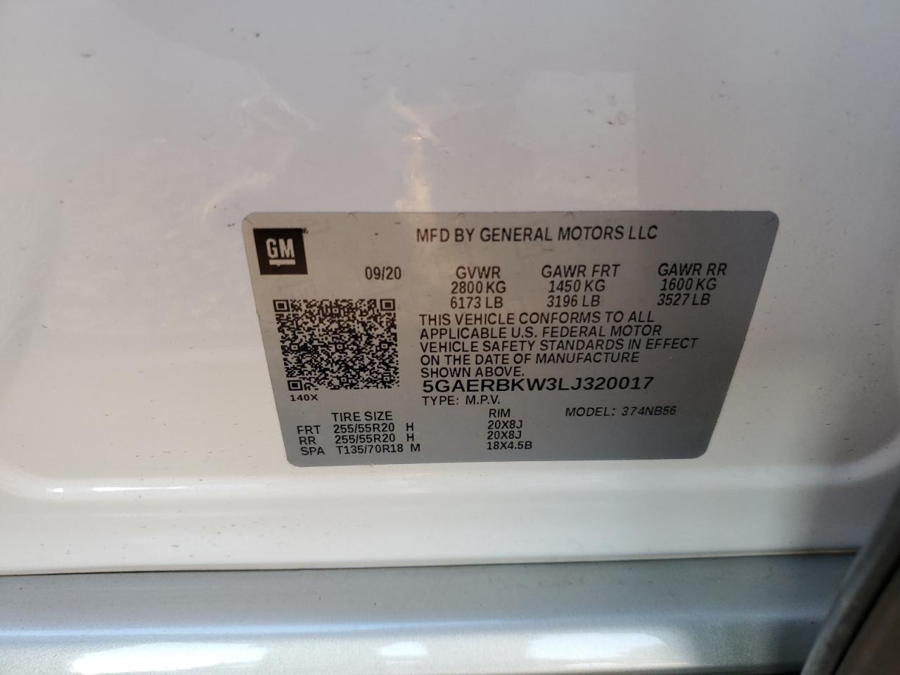 2020 Buick Enclave Essence VIN: 5GAERBKW3LJ320017 Lot: 93342545