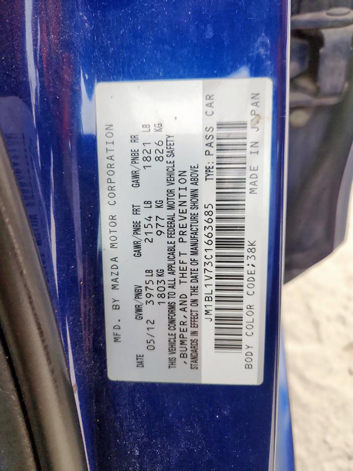 2012 Mazda 3 I VIN: JM1BL1V73C1663685 Lot: 93054215