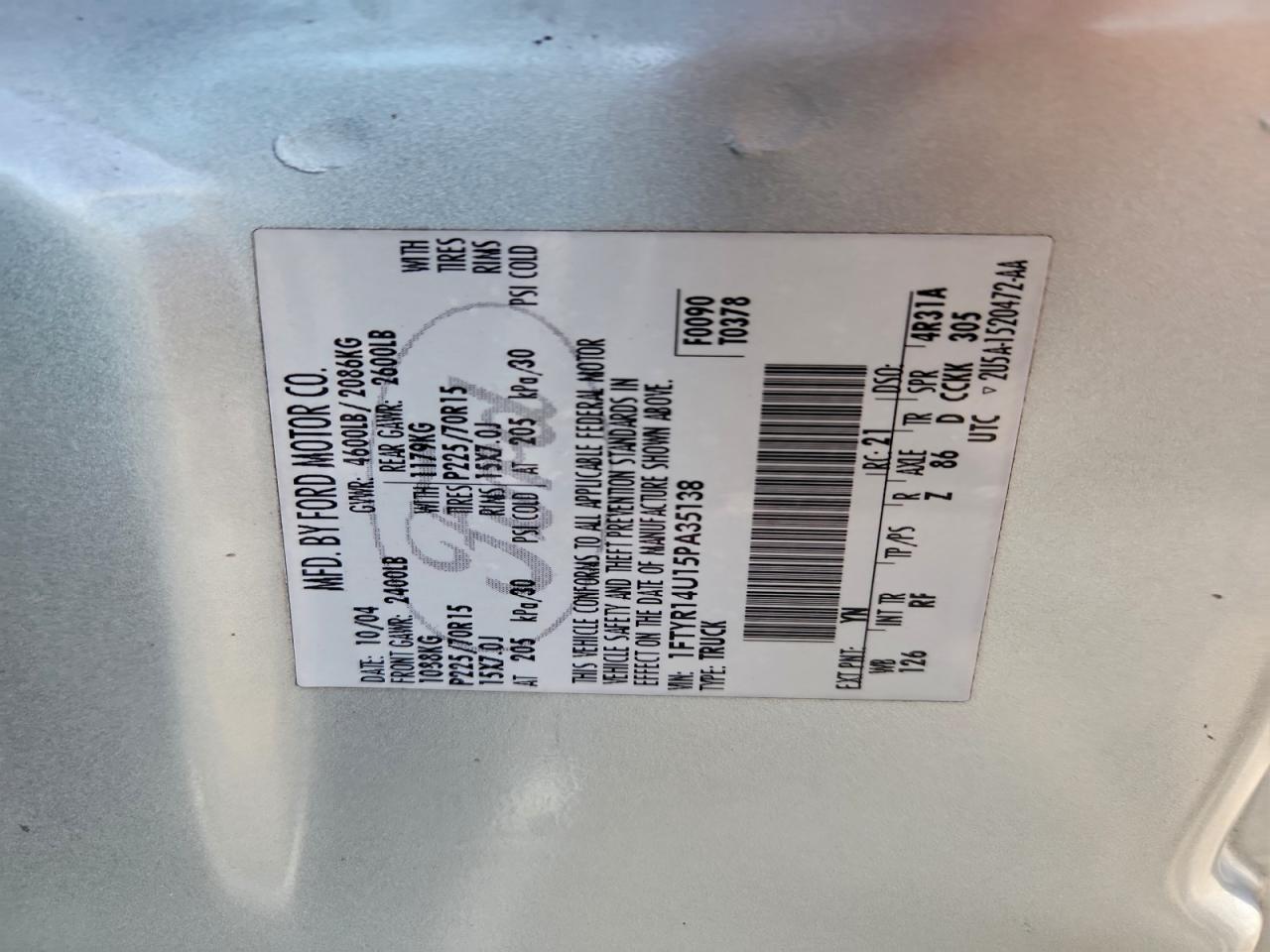 2005 Ford Ranger Super Cab VIN: 1FTYR14U15PA35138 Lot: 94559695