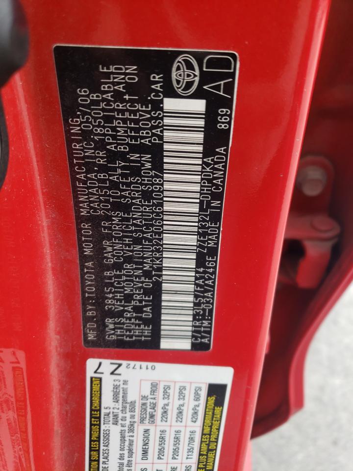 2006 Toyota Corolla Matrix Xr VIN: 2T1KR32E06C610987 Lot: 91597555