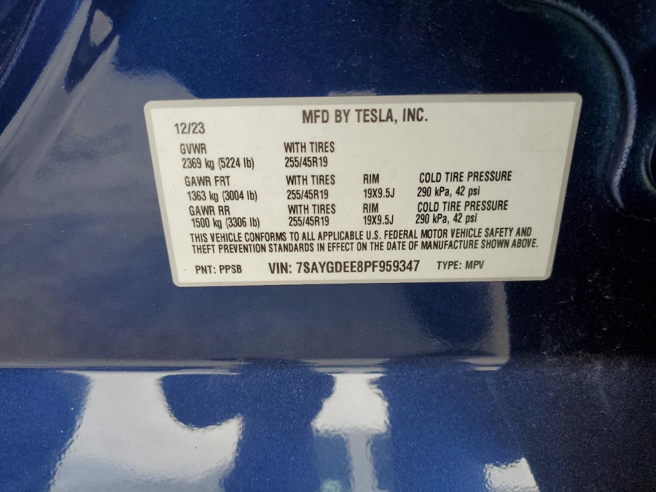 2023 Tesla Model Y VIN: 7SAYGDEE8PF959347 Lot: 92311995