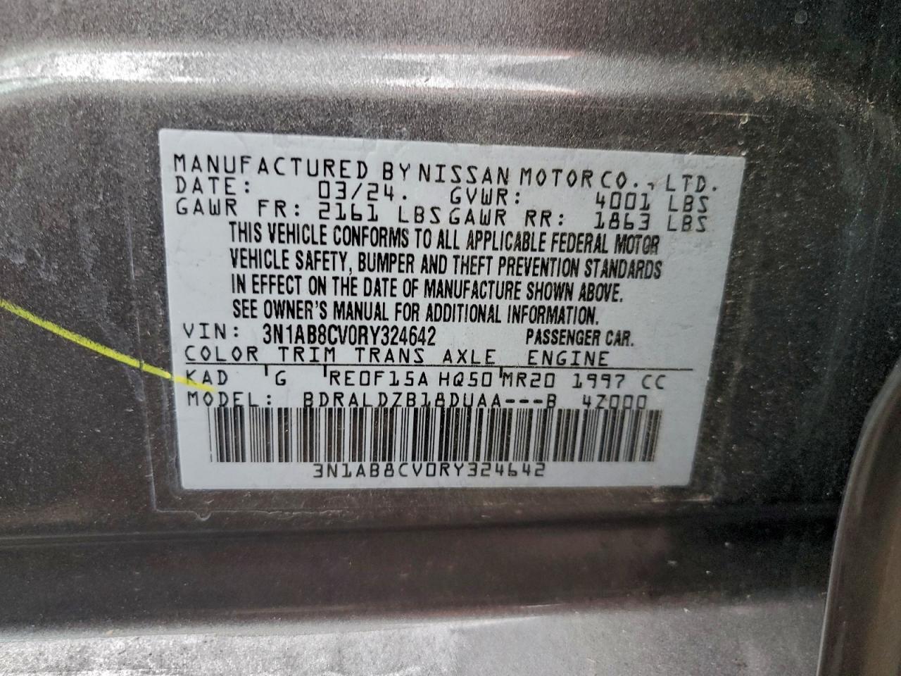 2024 Nissan Sentra Sv VIN: 3N1AB8CV0RY324642 Lot: 93824085