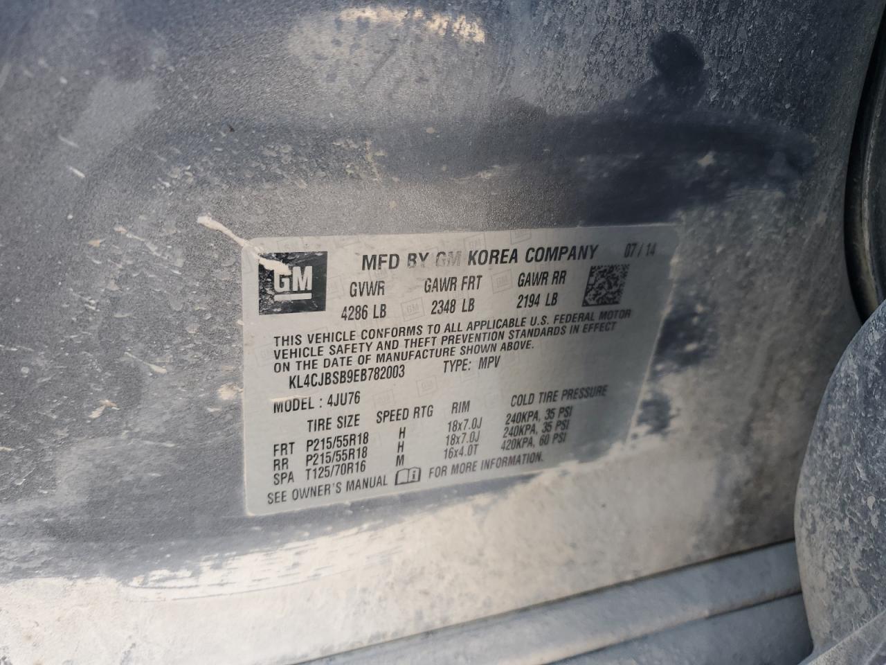 2014 Buick Encore Convenience VIN: KL4CJBSB9EB782003 Lot: 91674745