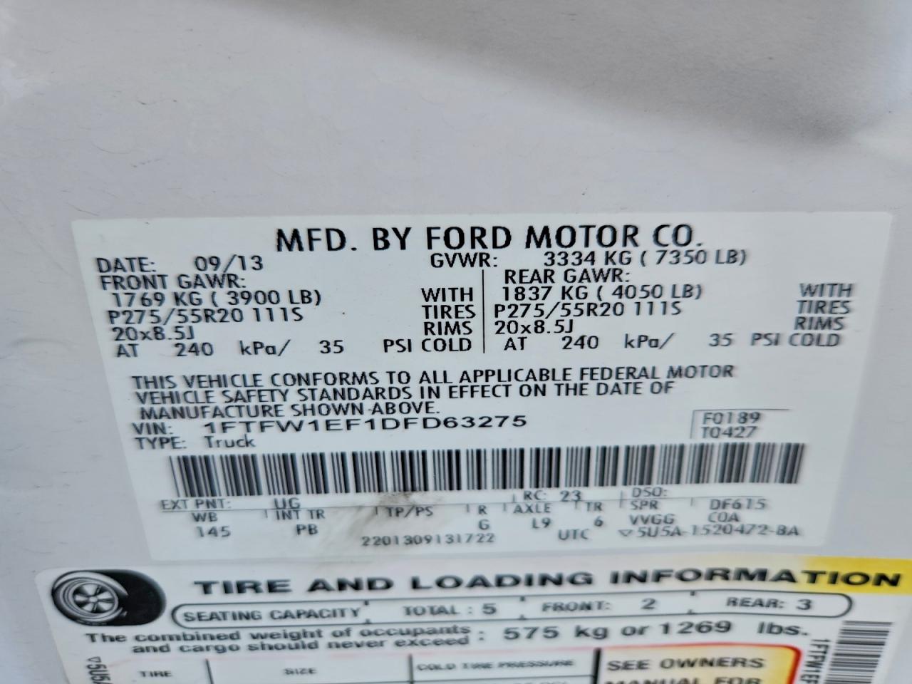 2013 Ford F150 Supercrew VIN: 1FTFW1EF1DFD63275 Lot: 92980015