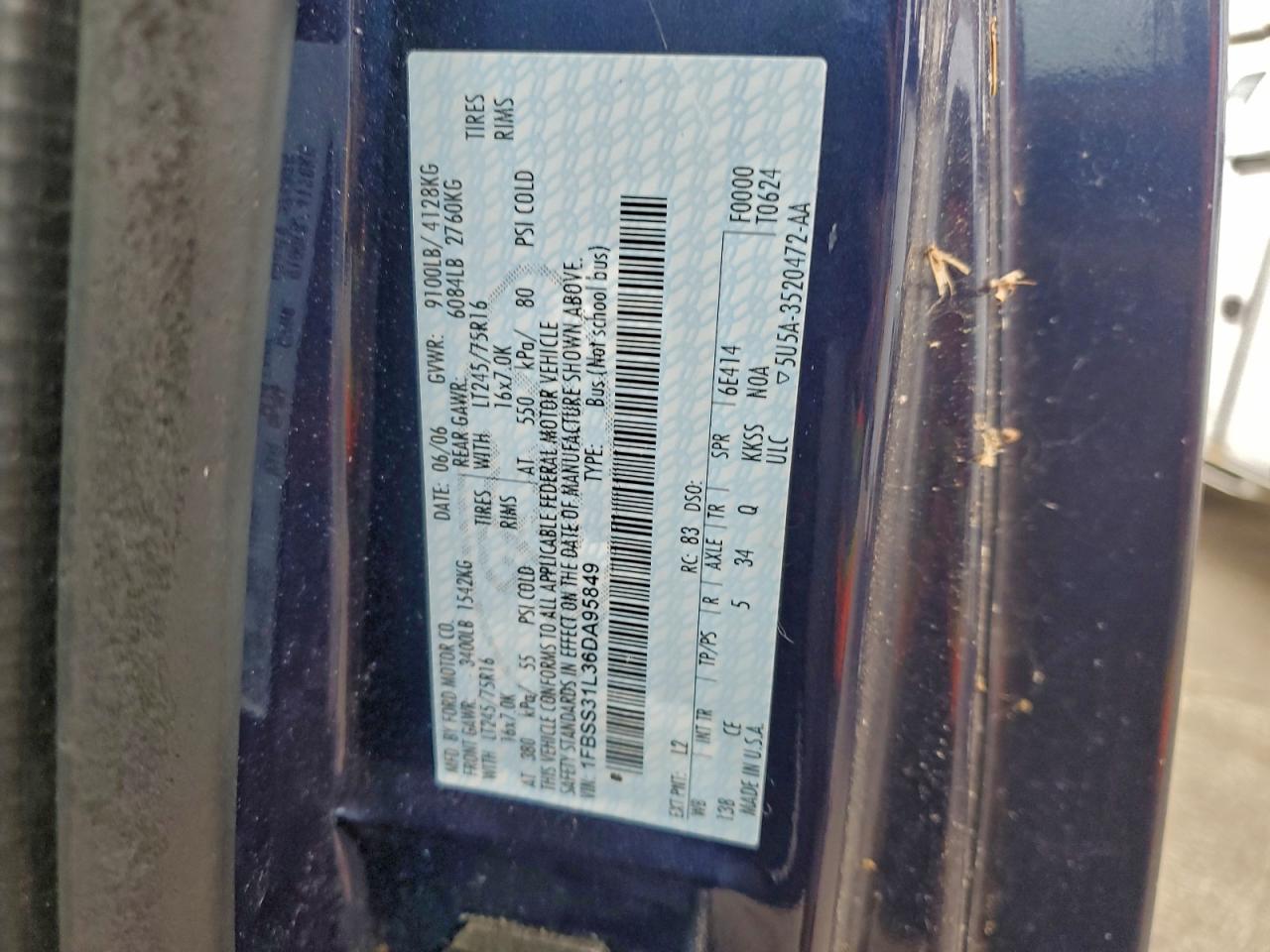 2006 Ford Econoline E350 Super Duty Wagon VIN: 1FBSS31L36DA95849 Lot: 93841065