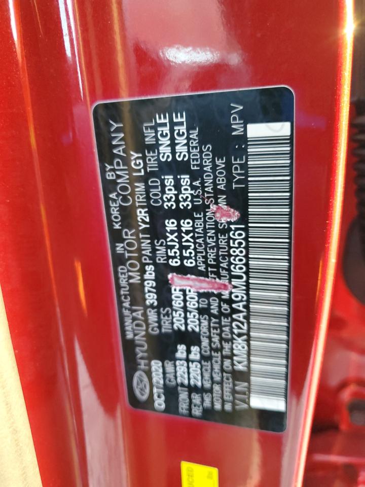 2021 Hyundai Kona Se VIN: KM8K12AA9MU668561 Lot: 92016405