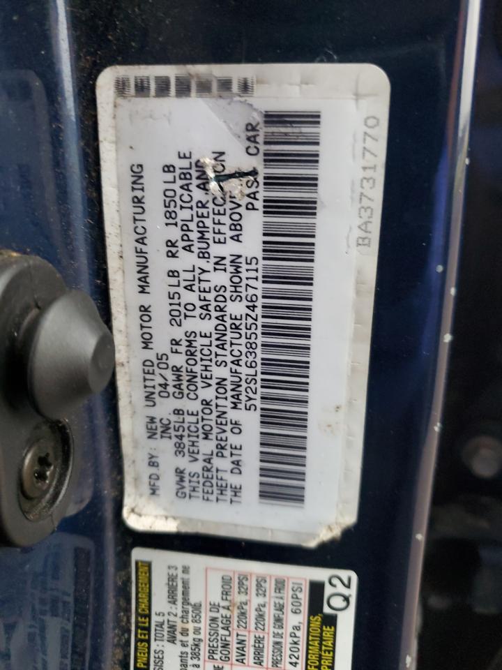 2005 Pontiac Vibe VIN: 5Y2SL63855Z467115 Lot: 92171845