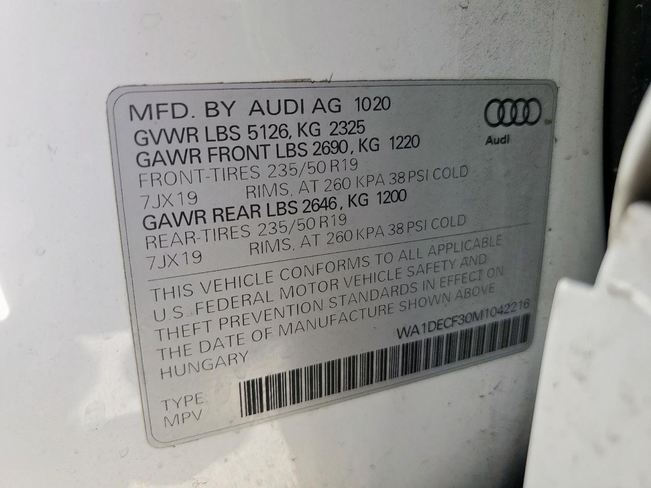 2021 Audi Q3 Premium S Line 45 VIN: WA1DECF30M1042216 Lot: 91138665