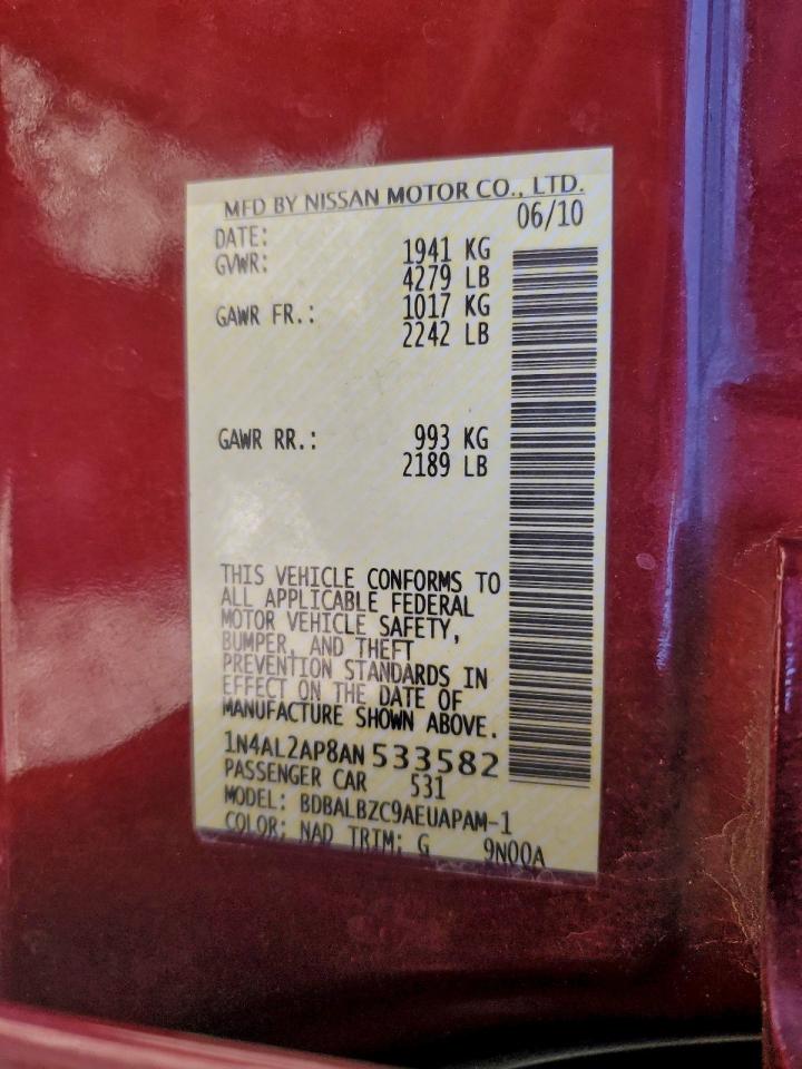 2010 Nissan Altima Base VIN: 1N4AL2AP8AN533582 Lot: 94452455